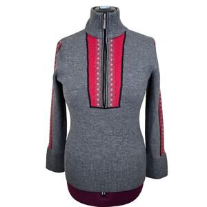 Women's Eddie Bauer Gray 1/2 Zip 100% Wool Turtleneck Sweater | Size Large